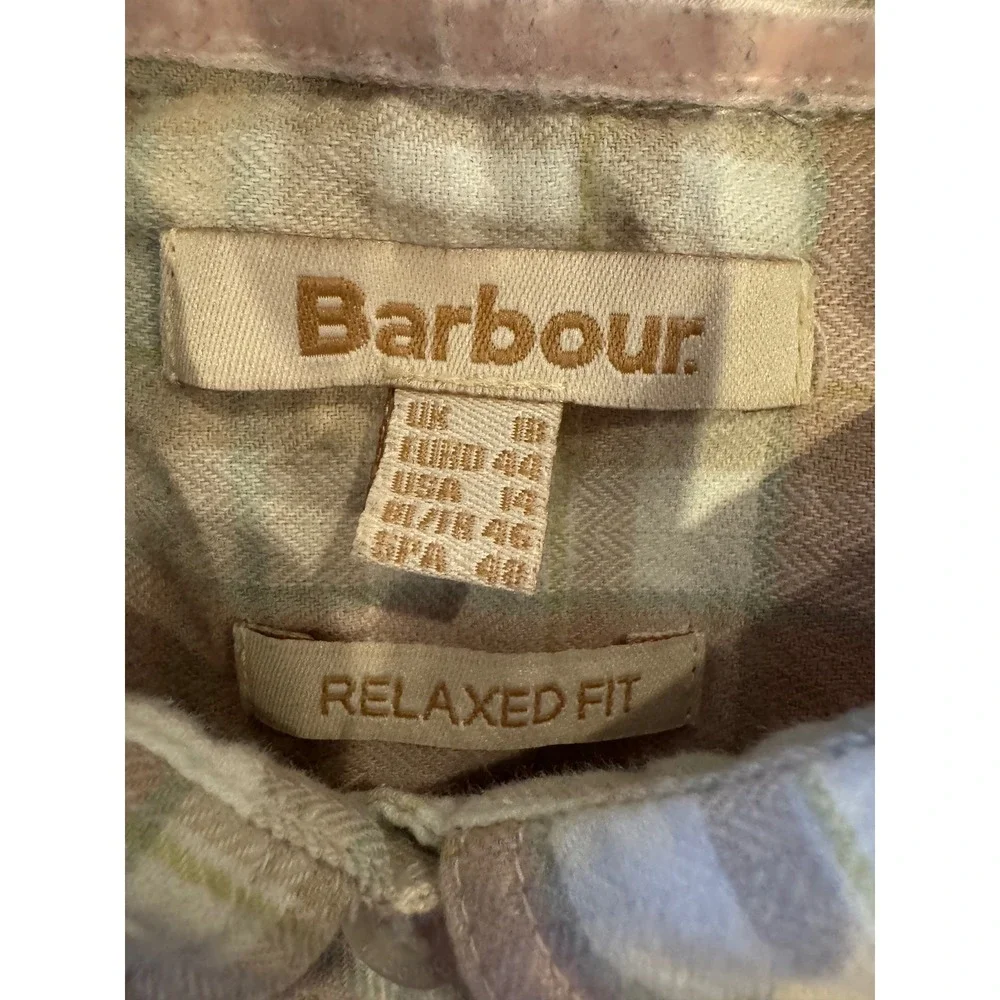 Barbour Shirt Women 14‎ Pink Plaid Check Flannel Relaxed Fit Newbury Button Down